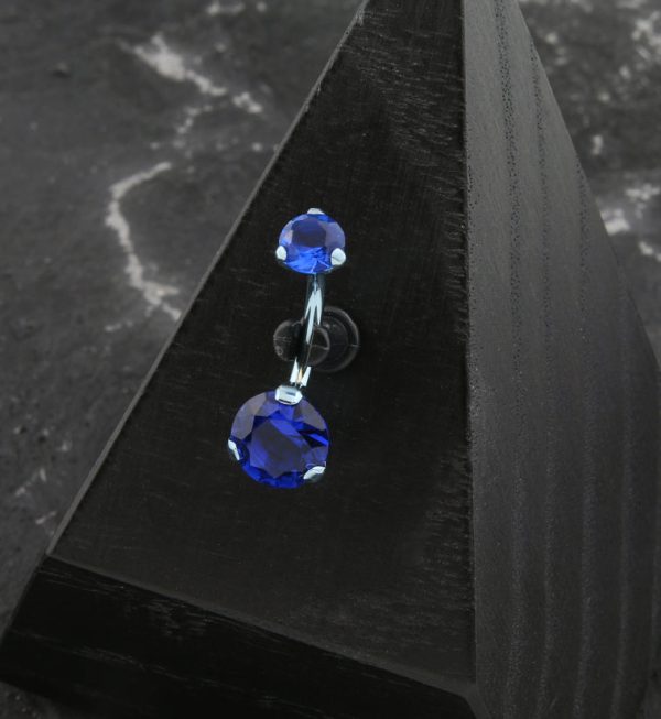 Light Blue Anodized Dark Blue CZ Internally Threaded Titanium Belly Button Ring Supply