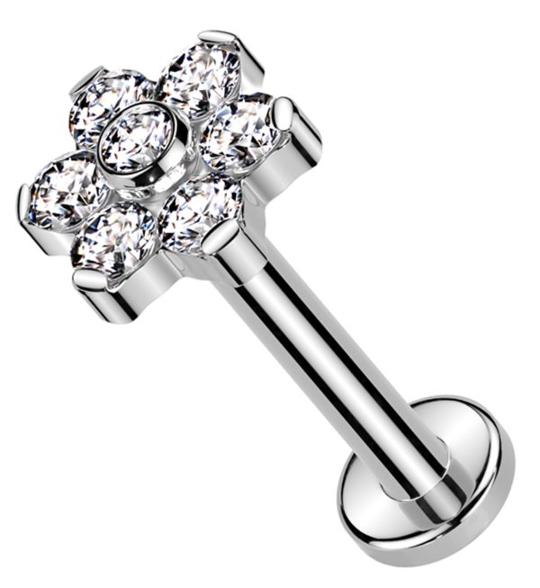 Flower Clear CZ Flat Back Titanium Threadless Labret For Sale