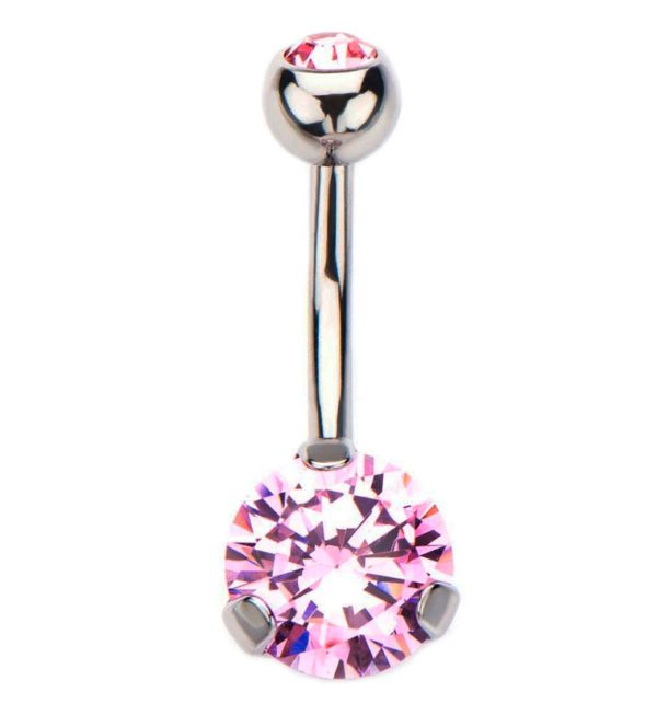 Prong Pink CZ Stainless Steel Belly Button Ring Hot on Sale