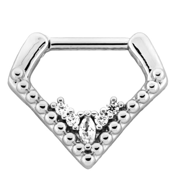Point Beaded Clear CZ Cluster Stainless Steel Hinged Segment Ring Discount