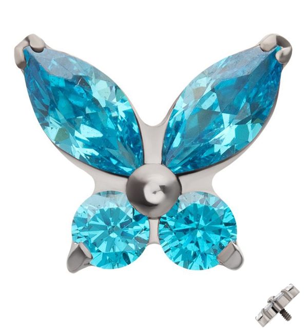Butterfly Blue Topaz CZ Internally Threaded Titanium Top Hot on Sale