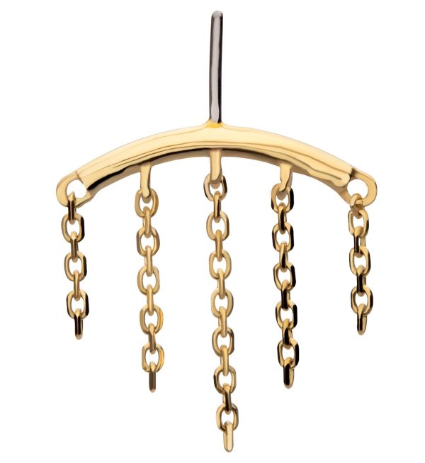 14kt Gold Hidden Curved Bar Five Chain Dangle Threadless Top Online now