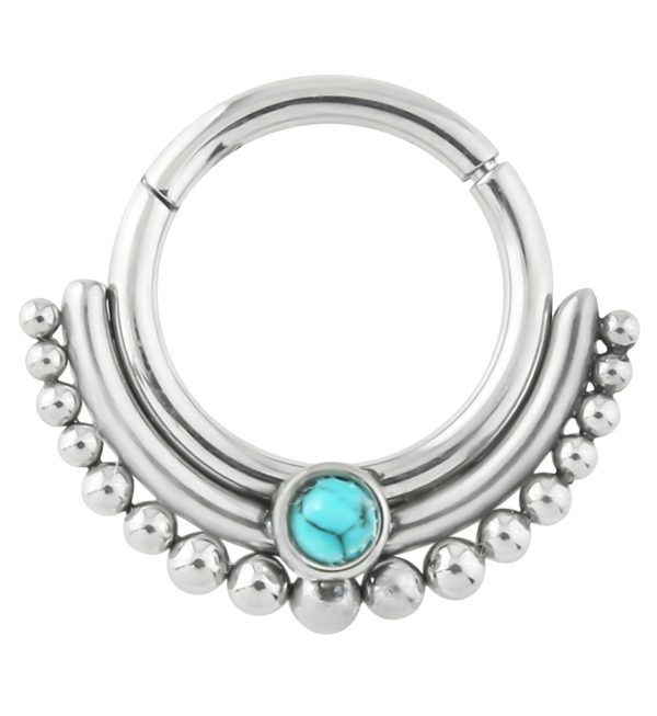 Beaded Row Howlite Turquoise Stainless Steel Hinged Segment Ring For Cheap