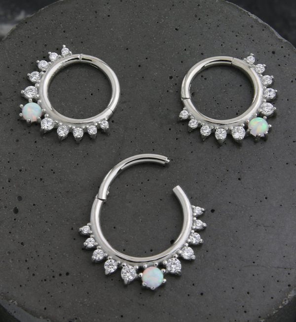White Opalite Lucid Stainless Steel Hinged Segment Ring on Sale - Image 2