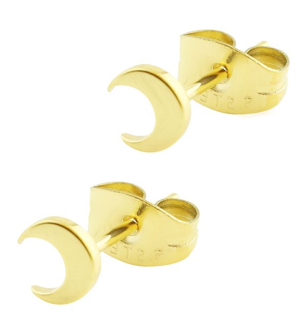 Gold PVD Crescent Moon Stainless Steel Stud Earrings For Cheap