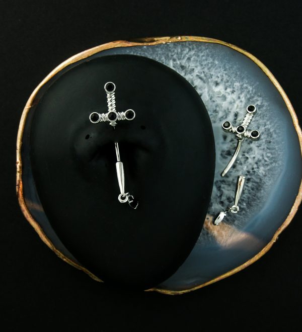 Dagger Black CZ Dangle Stainless Steel Belly Button Ring Online Sale - Image 2