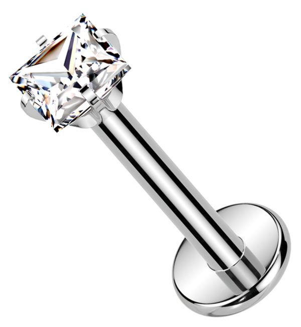 Prong Set Square Clear CZ Internally Threaded Titanium Labret Online Sale