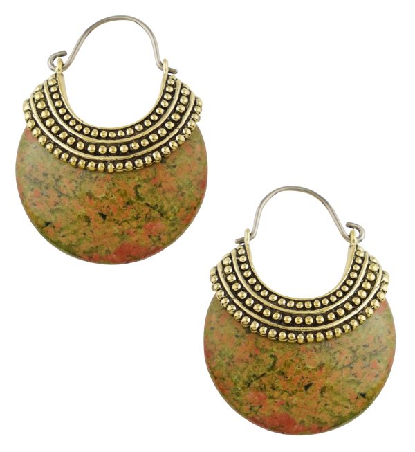 Unakite Beaded Brass Stone Earrings Online Sale