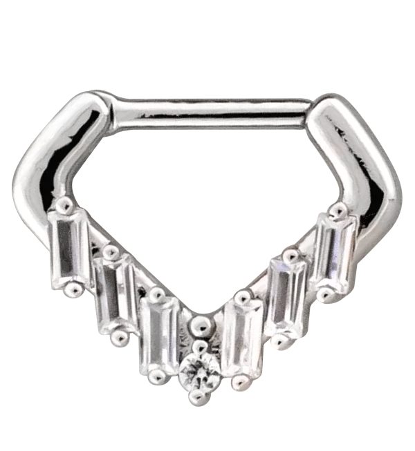 Point Baguette Clear CZ Stainless Steel Hinged Segment Ring on Sale