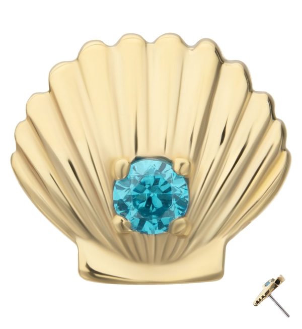 14kt Gold Seashell Aqua CZ Threadless Top Online