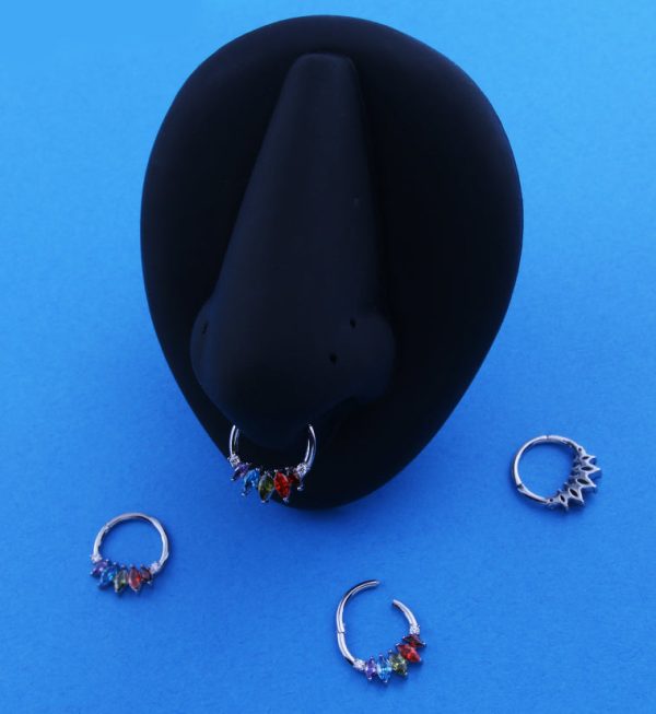 Half Crown Rainbow CZ Stainless Steel Hinged Segment Ring Online Hot Sale - Image 2