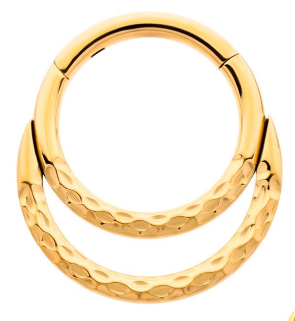 Gold PVD Hammered Double Hoop Titanium Hinged Segment Ring For Cheap