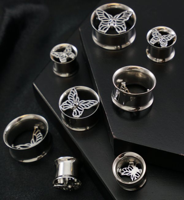Death Moth Stainless Steel Double Flare Tunnels Online now - Image 2