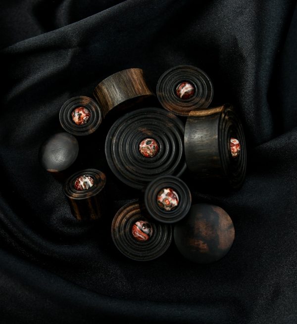 Ecliptic Areng Wood Plugs With Leopard Jasper Stone Inlay Online now - Image 2