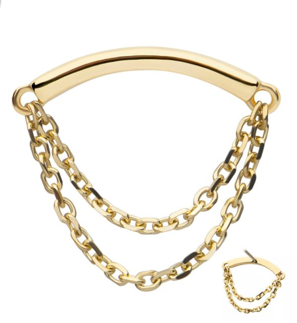 14kt Gold Curve Bar Double Dangle Chain Threadless Top Online
