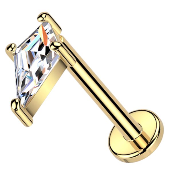 14kt Gold Tetra Clear CZ Flat Disk Threadless Labret Online Hot Sale