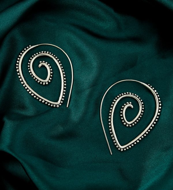 Beaded White Brass Teardrop Spiral Hoop Earrings Supply - Image 2