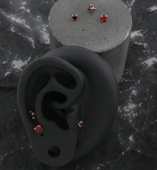 Prong Red CZ Stainless Steel Internally Threaded Top Online Hot Sale - Image 2