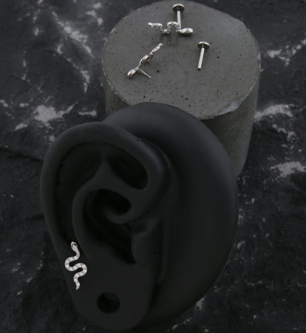Snake Clear CZ Threadless Titanium Labret For Sale - Image 2