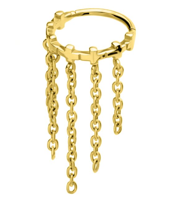 Gold PVD Cross Row Dangle Chains Hinged Stainless Steel Segment Ring Online Hot Sale - Image 3