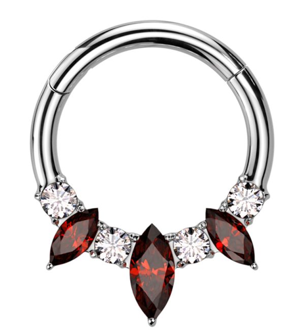 Medley Clear And Red CZ Titanium Hinged Segment Ring Online Hot Sale