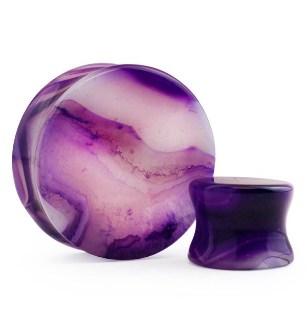 Purple Line Agate Stone Plugs Fashion