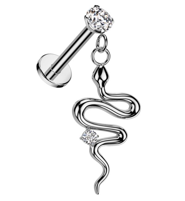Slithering Snake Clear CZ Internally Threaded Stainless Steel Labret Online now