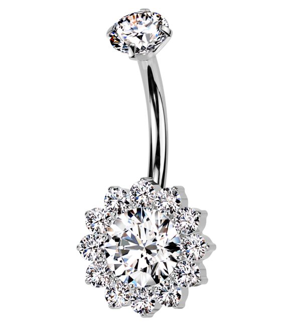 Clear CZ Bold Flower Titanium Internally Threaded Belly Button Ring Sale