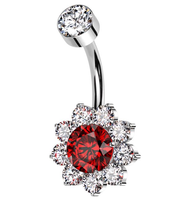 Flora Red CZ Internally Threaded Titanium Belly Button Ring Discount