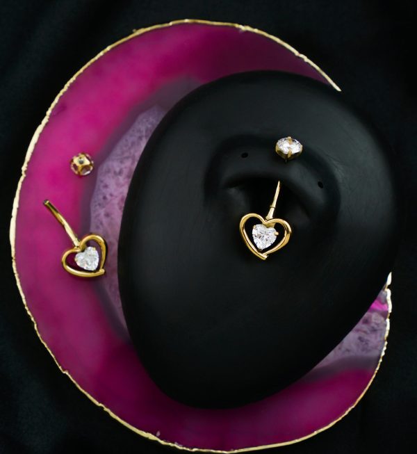 Gold PVD Enveloped Heart Clear CZ Titanium Internally Threaded Belly Button Ring Hot on Sale - Image 2