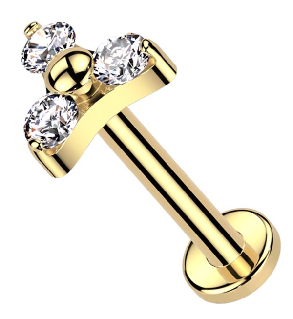 Gold PVD Trinity Clear CZ Titanium Threadless Labret Hot on Sale