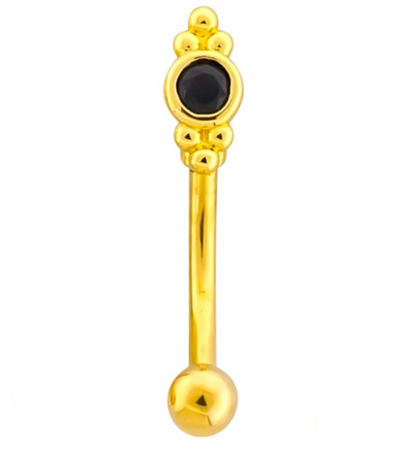 Gold PVD Beaded Black CZ Stainless Steel Curved Barbell Online now