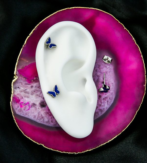 Purple Butterfly Stainless Steel Stud Earrings For Discount - Image 2