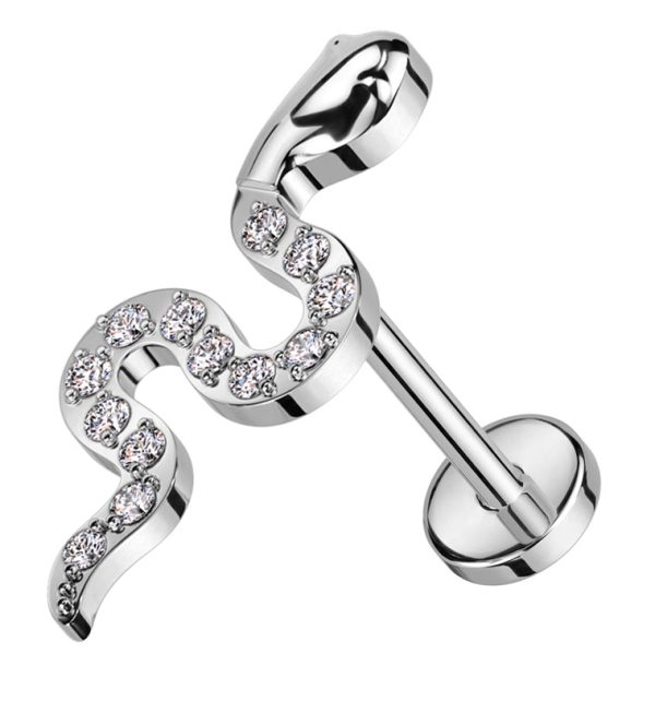 Snake Clear CZ Threadless Titanium Labret For Sale