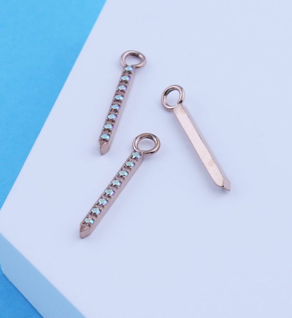 Rose Gold PVD Pave Rainbow Aurora CZ Post Titanium Charm For Cheap - Image 2