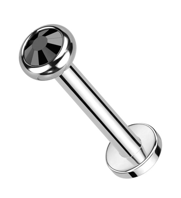 Flat Bezel Black CZ Internally Threaded Titanium Labret on Sale