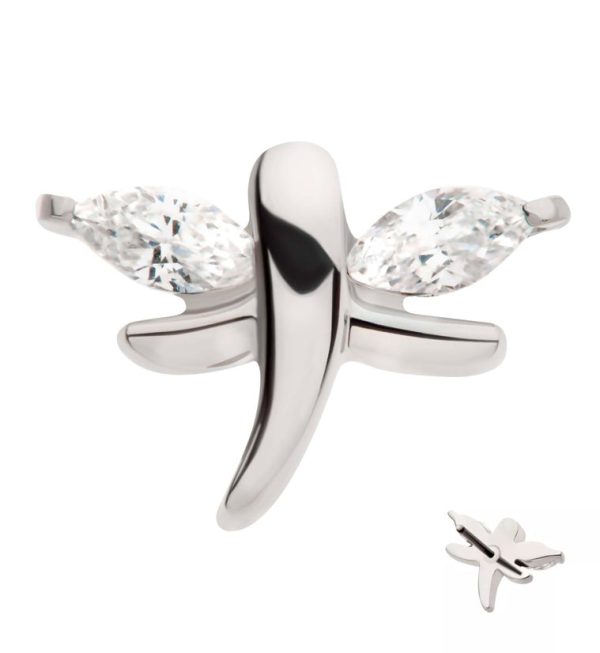 Mini Dragonfly Clear CZ Titanium Threadless Top Discount