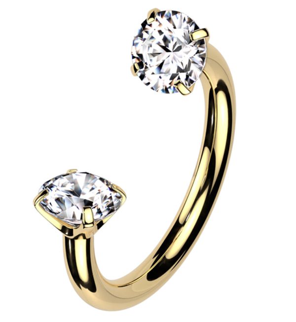Gold PVD Prong Clear CZ Titanium Internally Threaded Circular Barbell on Sale