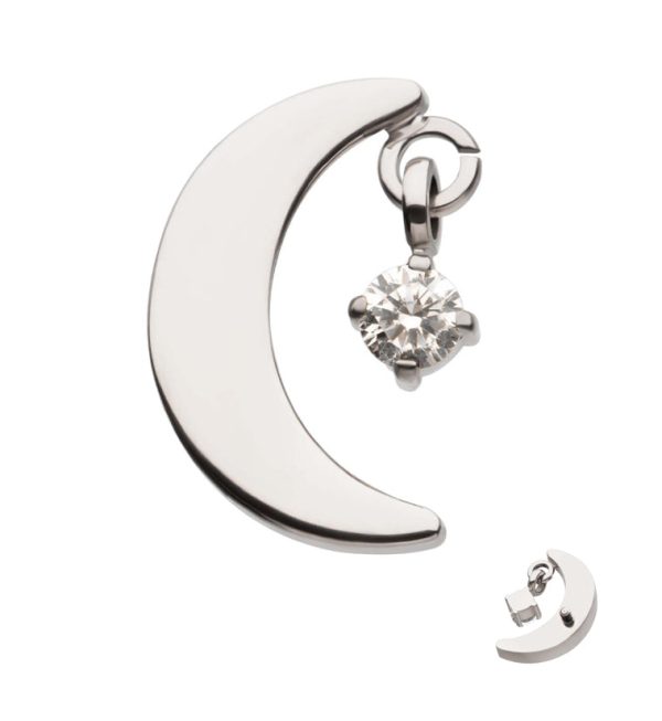 Half Moon Clear CZ Dangle Titanium Internally Threaded Top Discount