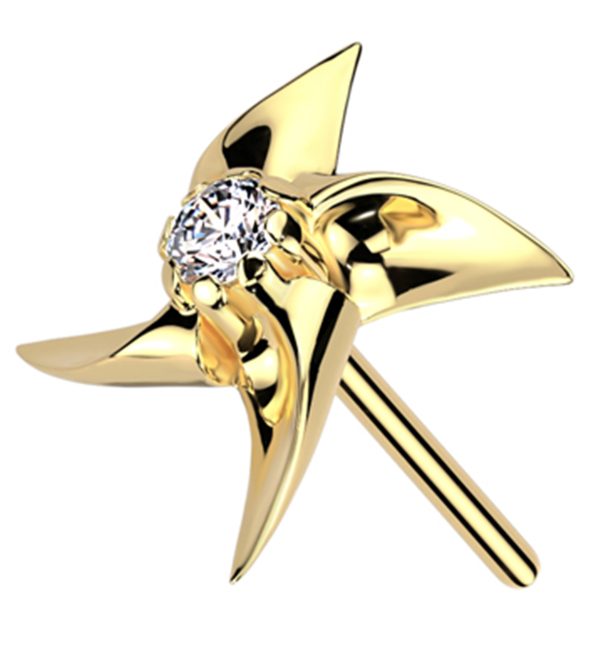 14kt Gold Pinwheel Clear CZ Threadless Top Online Hot Sale