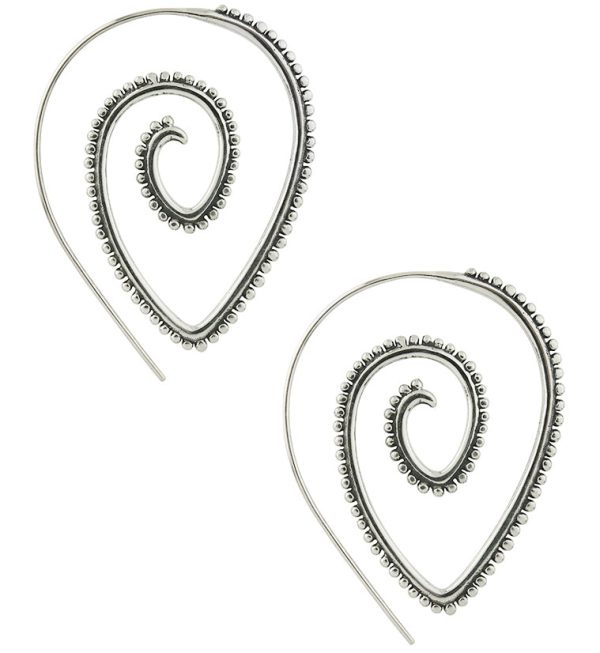 Beaded White Brass Teardrop Spiral Hoop Earrings Supply