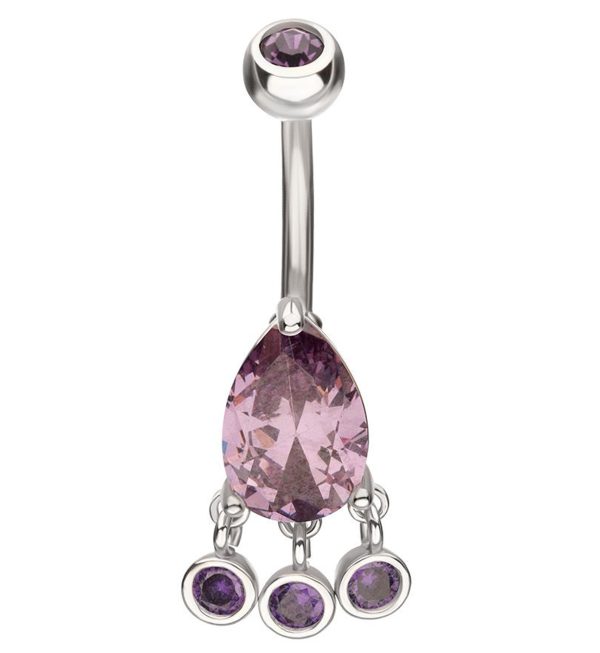 Teardrop Amethyst CZ Triple Bezel Dangle Stainless Steel Belly Button Ring Cheap