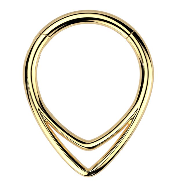 Gold PVD Double Lined Teardrop Titanium Hinged Segment Ring Hot on Sale