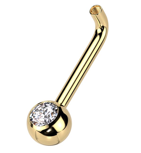 Gold PVD Clear CZ Vertical Clitoral Hood Internally Threaded Titanium Barbell (Barbell + One End Only) Online Sale