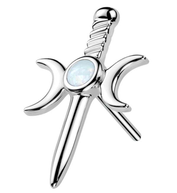14kt White Gold White Opalite Moon Phase Dagger Threadless Top For Discount