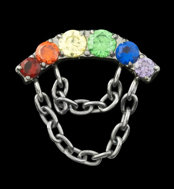 Arch Rainbow CZ Double Dangle Chain Threadless Titanium Top Online - Image 3