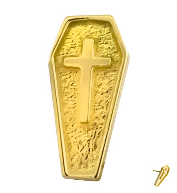 18kt Gold Coffin Cross Threadless Titanium Top Online Hot Sale