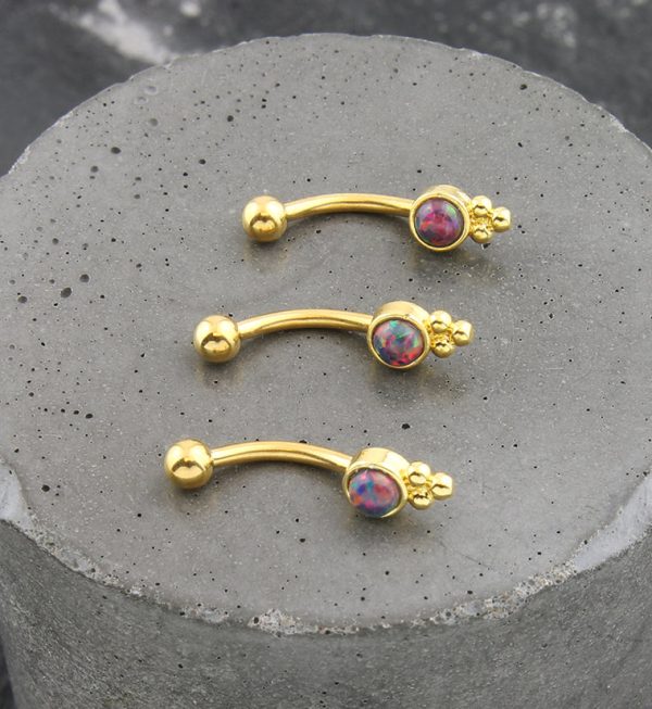 Gold PVD Beaded Black Opalite Stainless Steel Curved Barbell Fashion - Image 2