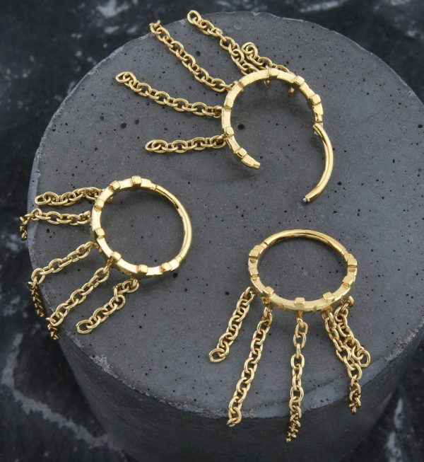 Gold PVD Cross Row Dangle Chains Hinged Stainless Steel Segment Ring Online Hot Sale - Image 2