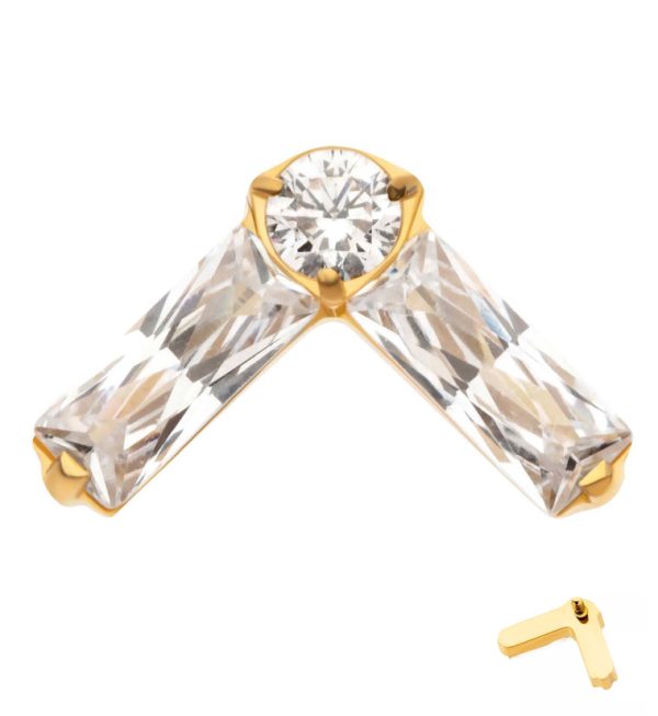 24kt Gold PVD Point Baguette Clear CZ Titanium Internally Threaded Top Online Sale